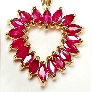 14K Gold Genuine Ruby Heart Pendant Necklace- Estate